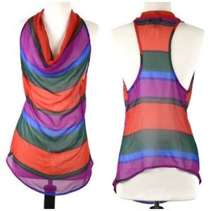 Myth NYC Multicolor Cowl Neck Sheer Swim Cover Top